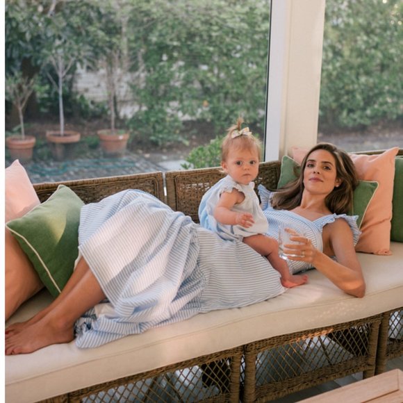 Gal Meets Glam Collection - Jasmine Blue and White Striped Dress - Bow Back - Picture 8 of 10